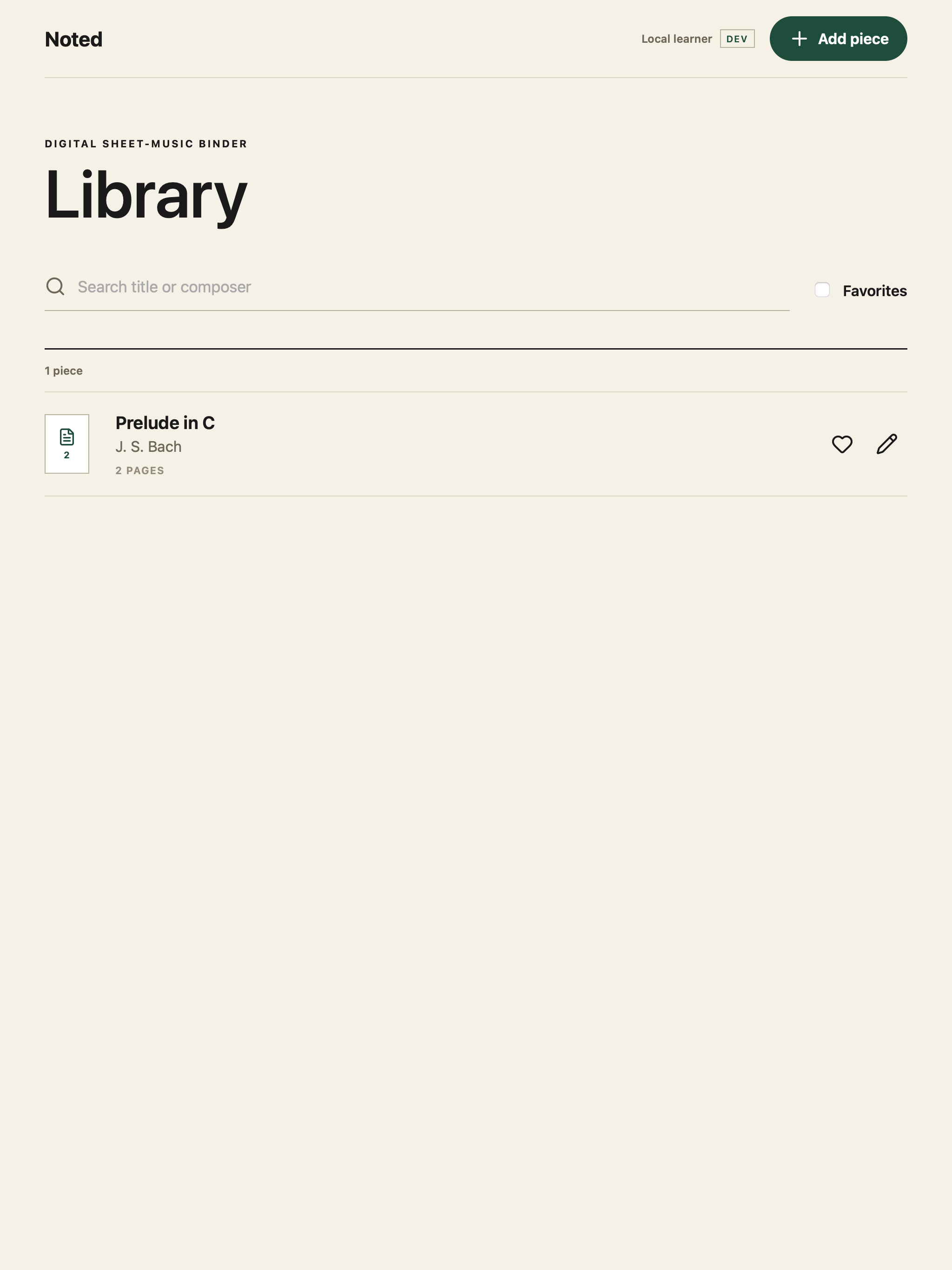 Noted local library preview with a searchable score entry and a composer name.