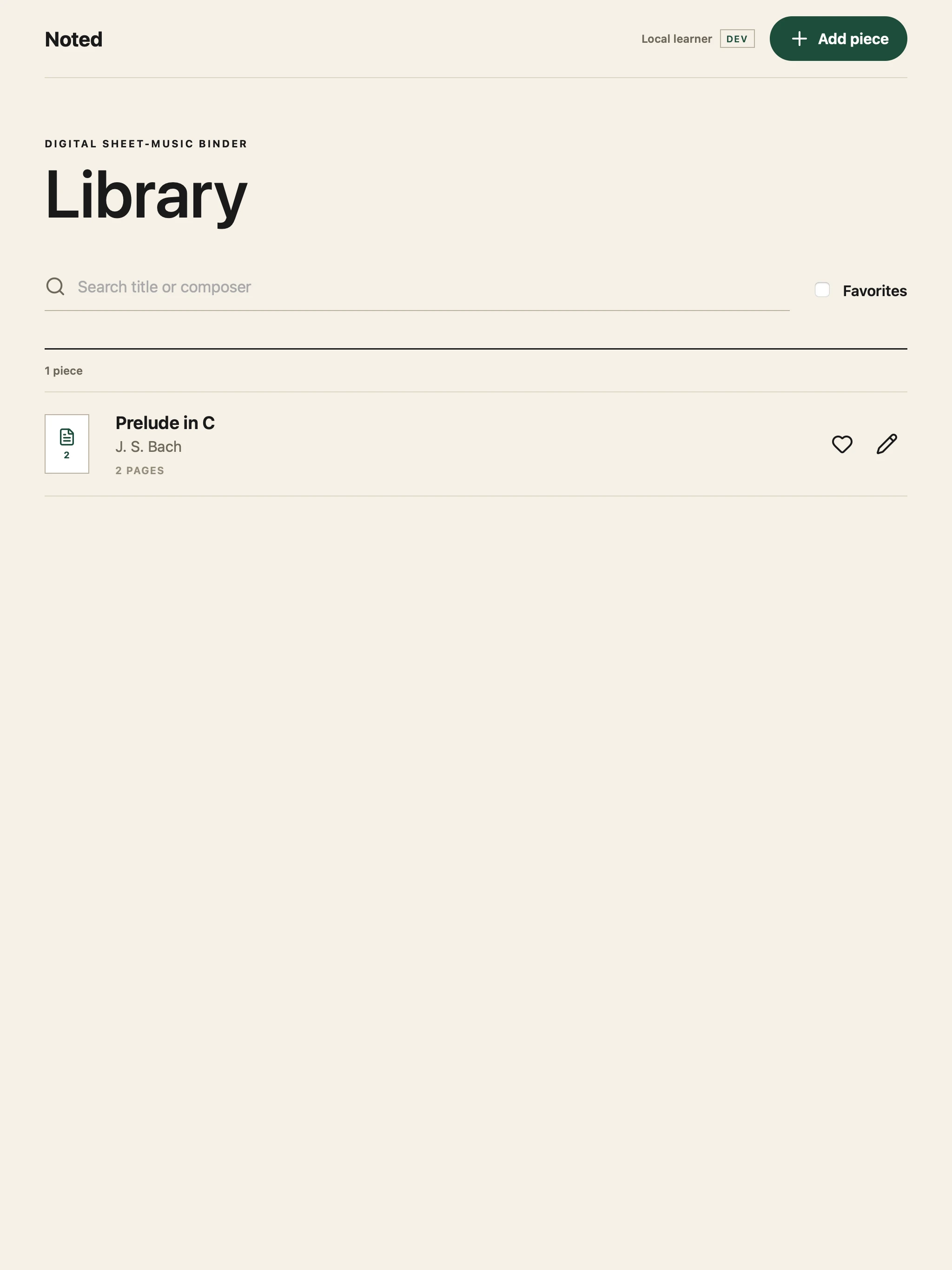 Noted local library preview with a searchable score entry and a composer name.